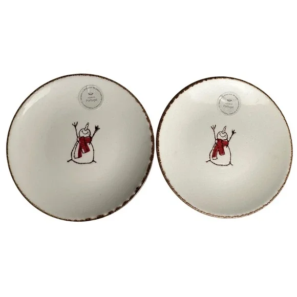 Made in Portugal Snowman Appetizer Plates Set of 2 White Red 8.25in Ceramic - Picture 7 of 8